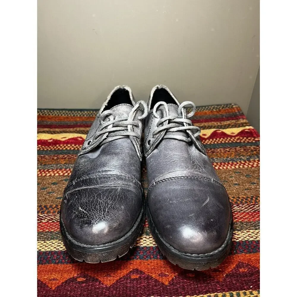 Bed Stu Mens Gray Lace Up Oxford Dress Shoe Washed Leather Sz 8.5 Eur 41.5
